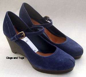 NEW CLARKS CUBIN HAT NAVY BLUE SUEDE WEDGE SHOES  