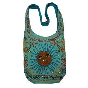   Blue Cotton Sun Embroidery Bohemian / Hippie Sling Crossbody Bag India
