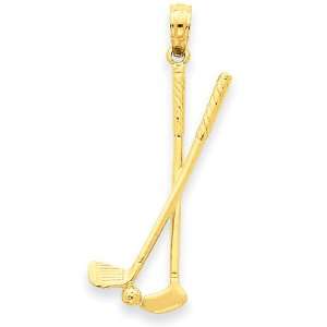 14k 3 D Double Golf Clubs with Ball Pendant Jewelry