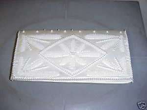 Vintage BonSoir White Beaded Clutch Purse / Evening Bag  