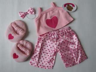 Pink heart PJs & slippers clothes fit 15 Build a Bear  