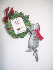 TABBY CAT WREATH CHRISTMAS ORNAMENTS Lot 3 Raz Imports New Springy 