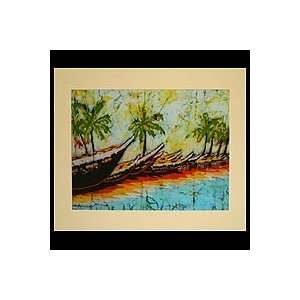  NOVICA Batik art, Fishing Canoes