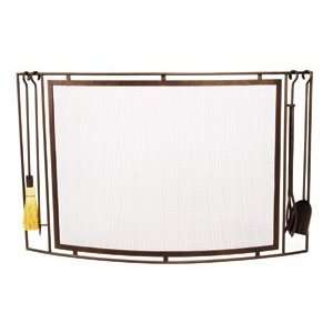   Curved Fireplace Screen with Tools   Roman Bronze