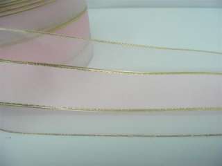 Pink White Satin Sheer Organza Metallic Ribbon Trim 40Y  