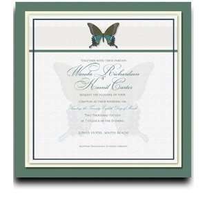  50 Square Wedding Invitations   Butterfly Taupe Aqua Sky 