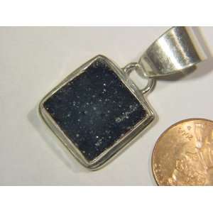  Black Druzy, Set in Sterling Silver Pendant Necklace 