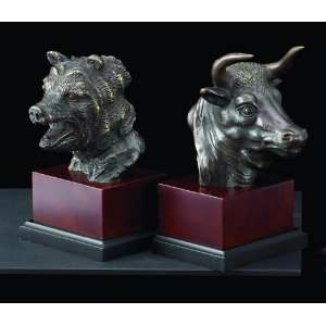    Stock Market, Bronzed Metal on Wood Bookends: Everything Else