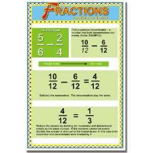  Math Subtracting Fractions, Classroom Poster Office 
