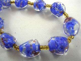 STRIKING! Vtg Blue & Gold MURANO Glass Bead Necklace  