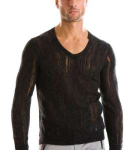 Armani Exchange men black sweater burnout v neck A/X jumper sport 