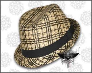 AM189 Black Grid Nature Straw Fedora Men Hat  