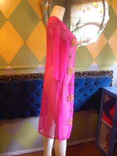   Sheer East Indian Dress, Hot Pink, Stitches Designs, Sparkly, S  