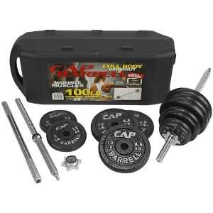 Cap Barbell 100Lbs Black Cast Iron Set With Knock Down 5 Bar In 
