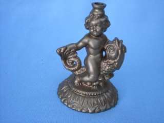 Cherub on Dolphin Light Lamp Base Metal Vintage  