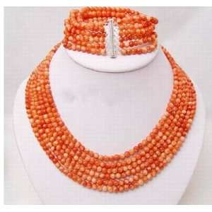  6 Strands 6mm Pink Coral Necklace Bracelet Set: Everything 