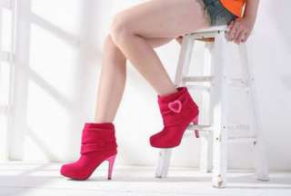 Womens Sweet Heart Faux Velvet Heels Hidden Platform Ankle Boots 4 