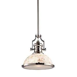   Light Pendant, Polished Nickel and Cappa Shell, 14 Inch H b 13 Inch W