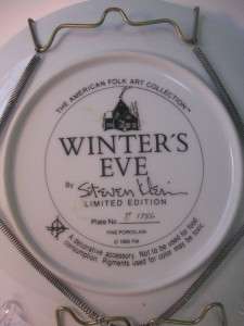 Christmas plate WINTERS EVE Am.Folk Art 1992 porcelain  