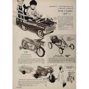  1969 Toy Ad Pedal Car Fire Truck Racer Motorcycle Bike 