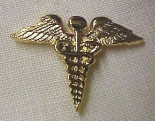 Caduceus Wings Medical Emblem Gold Plate Pin Tac New  