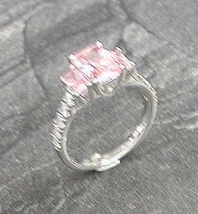 Sterling Silver Princess Pink Ice CZ 3 Stone Ring .925 Jewelry Cubic 