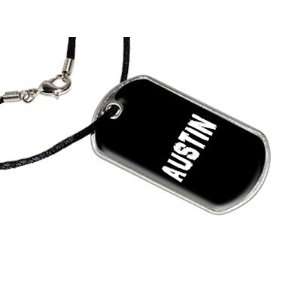  Austin   Name Military Dog Tag Black Satin Cord Necklace 