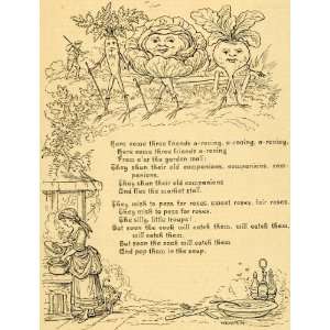  1891 Print Hochstein Garden Vegetable Cartoons Poem Poetry 