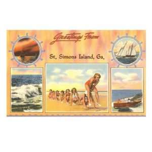 Greetings from St. Simons Island, Georgia Giclee Poster Print, 24x32 