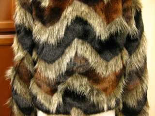 ELLA MOSS Keith Multicolor Chevron Faux Fur Cropped Jacket Stylist 