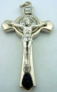 Saint St Benedict Crucifix Silver P Rope Necklace Cross  