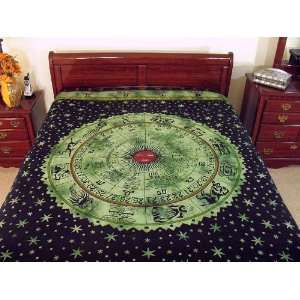    Green Zodiac Cotton Tapestry Bed Sheet Wall Hanging