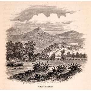  1855 Wood Engraving Chapultepec Mexico Cityscape Historic 