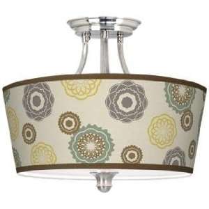  Ornaments Linen Giclee Drum Shade 18 Wide Ceiling Light 