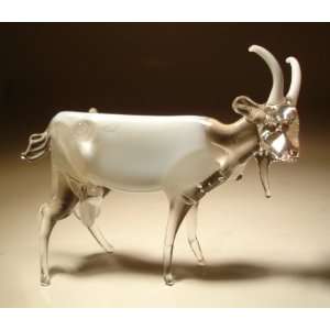    Blown Glass Art Farm Animal Figurine WHITE GOAT: Home & Kitchen