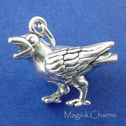 Sterling Silver RAVEN CROW Open Mouth 3D Charm  