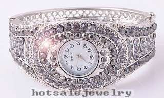   black crystal rhinestone watch cuff bracelet bangle Br377_4  