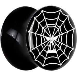  13mm Black Acrylic Spider Web Skull Saddle Plug Jewelry