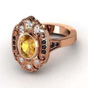 Chamonix Ring, Oval Citrine 14K Rose Gold Ring with Diamond & Black 