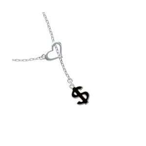  Black Dollar Sign Heart Lariat Charm Necklace [Jewelry 