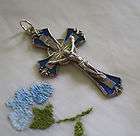 Catholic Rosary Crucifix Medal SilverTone w Blue Enamel  