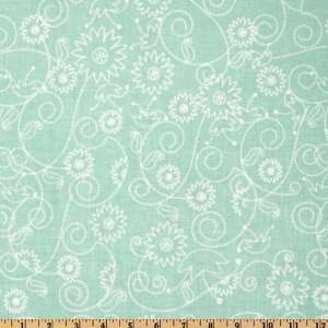  44 Wide Penny Lane Swirl Aqua Fabric By The Yard: Arts 
