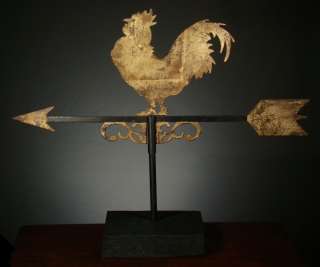 WEATHER VANE:ANTIQUE ROOSTER from CAWOOD HOMESTEAD, GILDED IRON, 18.5 