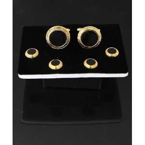 Round Black Stone with silver or gold color trim Cufflink abd Stud Set 