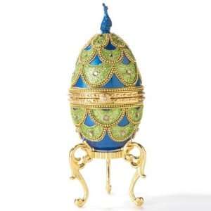  Faberge Style Emerald Peacock Handcrafted Musical Egg w 
