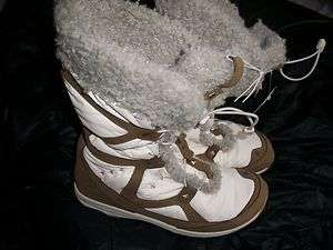   EZ DOES IT Off White Brown Mid Calf Snow Winter Boots Womens BL1463