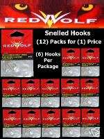 RED WOLF * Snelled Hooks *[12 Pkgs of 6  72]* Size #8  