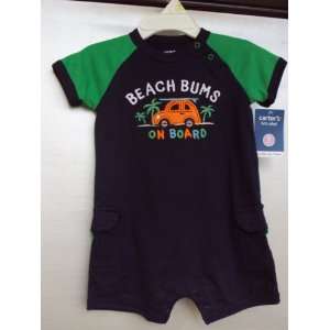   Easy 1 piece S/S Cotton Knit Romper Navy Blue/Green 9 Months: Baby