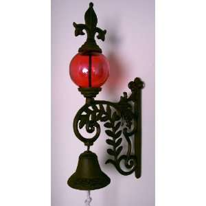  Cast Iron Bell with Red Glass Gazing Ball 
