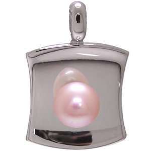 Sterling Silver Cinched Square Pendant with Pink Freshwater Pearl 